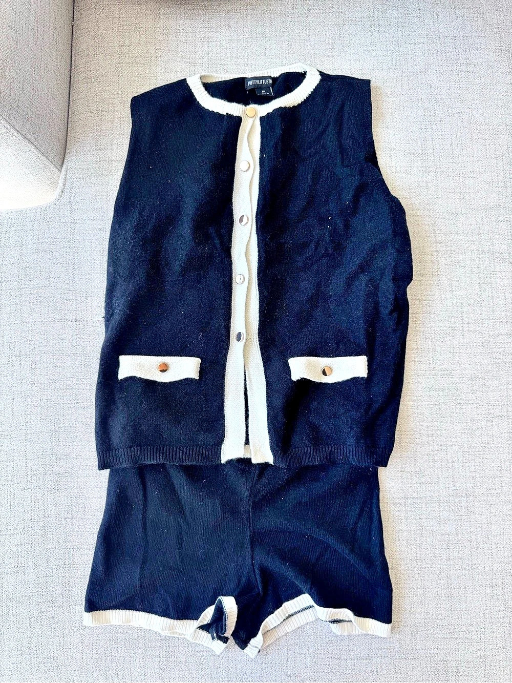 PrettyLittleThing Black & White Cardigan Set Size small for bottom and size medi